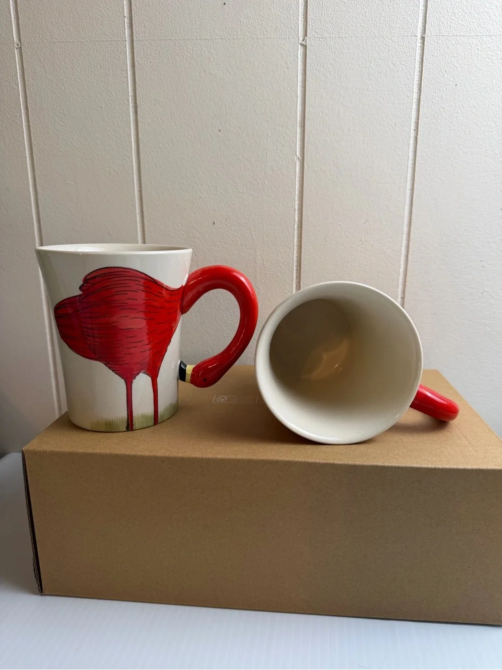 Vintage Pier 1 Hand Painted Set of Flamingo Mugs (2)
